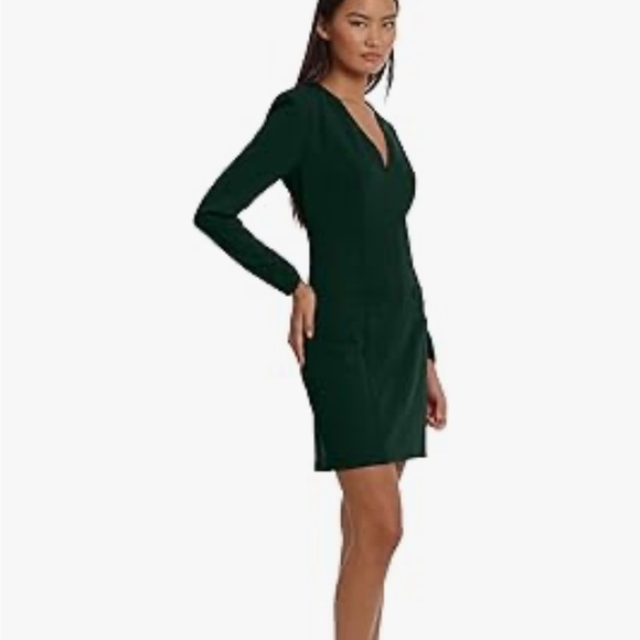 NWT Donna Morgan Deep Green Long Sleeve Midi Dress w/faux pockets size 4 - Picture 2 of 7